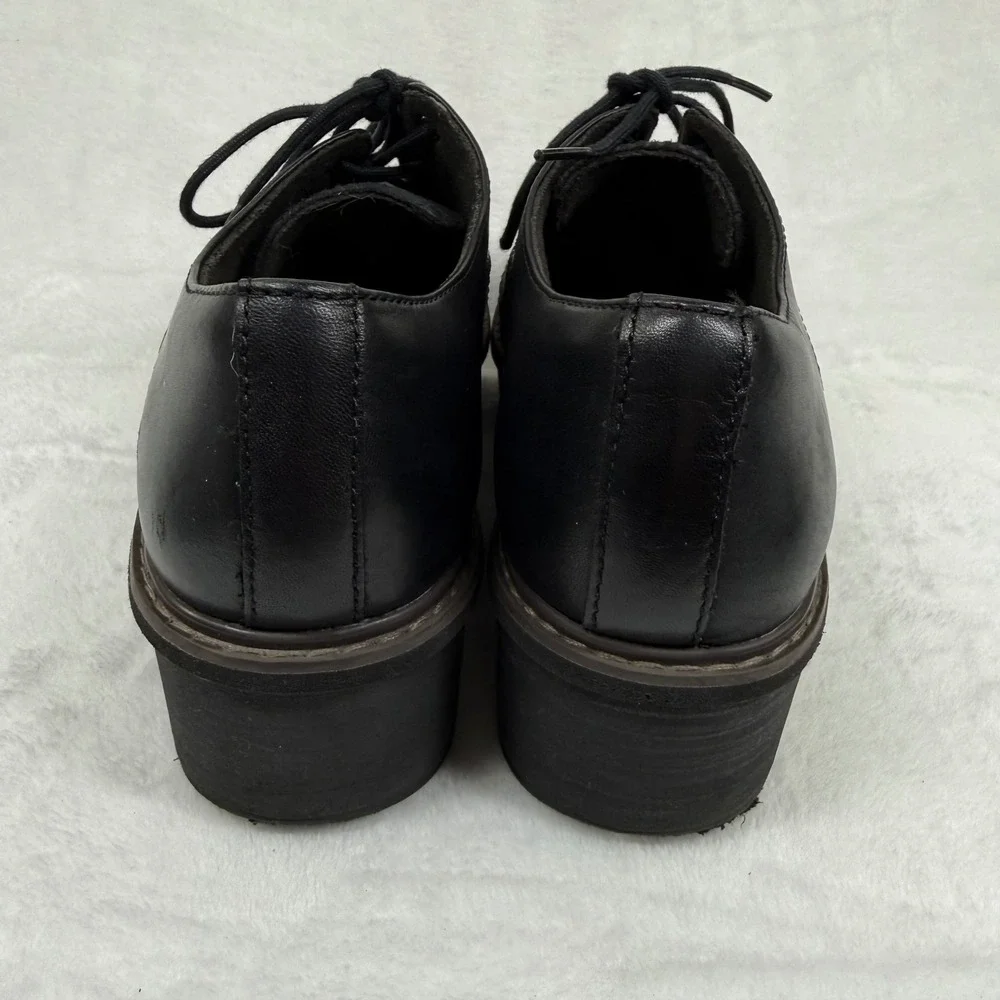 Clarks Sharon Dolly Black Leather Plaid Wedge Platform Oxford Shoes Womens 9‎ M